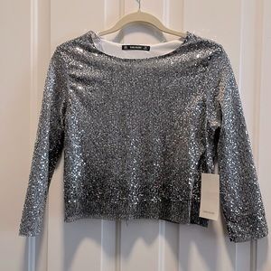 Zara Basic Crop Silver Sequin Top